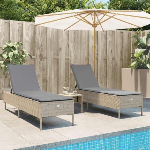 Xichuzi Sonnenliegen mit Auflagen 2 STK. Beige Poly Rattan, Gartenliege, Liegestuhl, Sonnenstuhl, Sonneninsel Outdoor, Liegen, Gartenmöbel, Bäderliege, Relaxliege - 3261590