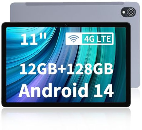 Veidoo 11 tums Android-surfplatta med Octa-Core-processor 12 (6+6) GB RAM 128 GB ROM (1 TB utbyggbar), in-Cell HD IPS pekskärmstabletter, 4G LTE + 5G WiFi, BT5.0, GPS, dubbelkamera, ansiktsupplåsning