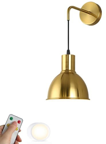 Aplique de Pared LED, lámpara de Pared a batería, sin Cable, Recargable, para Dormitorio, inalámbrico, Colgante, Dorado Antiguo, inalámbrico, con Temporizador Remoto, Bombilla LED