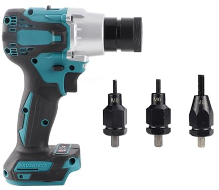 Spacnana Riveter électrique avec Plusieurs Têtes de Riveter, Machine à écrou de Rivet électrique sans Balais avec Bouton de Réglage de L'engrenage et Lumière LED (Ensemble C)