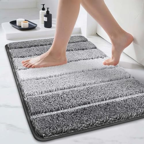 COSY HOMEER Badezimmerteppich 50 x 75 cm, Grau | Weiche Badematte, saugstark, rutschfest, waschbar, 100% Polyester, für Dusche, Bad und Schlafzimmer