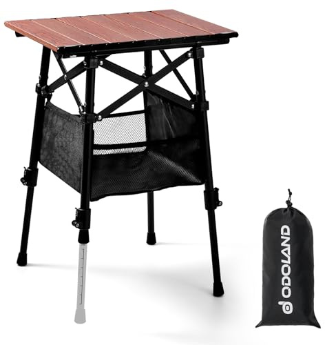 Odoland Tavolo da campeggio regolabile con borsa portaoggetti sotto il tavolo per 1-2 persone, mini tavolo pieghevole leggero per spiaggia, campeggio, picnic, cortile, pesca
