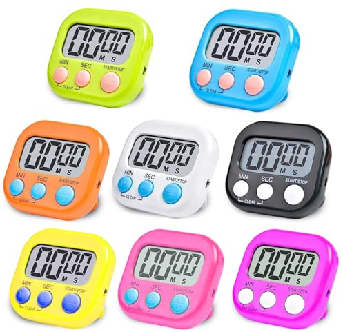WDKXCN 8 stycken timer digital magnetisk, äggklocka digital, kökstimer magnetisk, kort tidslarm kök, köksklocka digital stoppur med fällbart stativ och display för matlagning bakning sportstud
