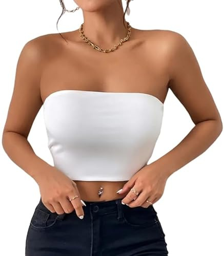 Sukiglam Tube Tops for Women Summer Strapless Crop Top Sexy Sleeveless Bandeau Vest Tops No Padded Ladies Basic Stretchy Slim Fit Backless Y2K Top Casual Going Out Outfit White