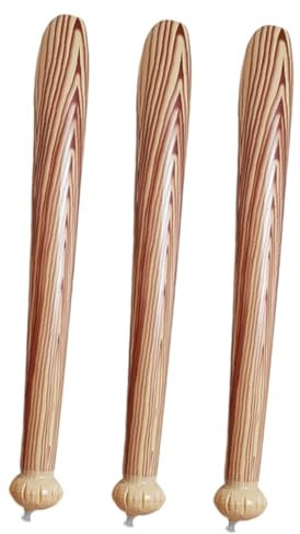 FUNNETOYU Inflatable Baseball Bat Sports Cheering Stick for Boys and Girls 80cm Wood Grain Pattern Interactive Party Supplies 3pcs Set