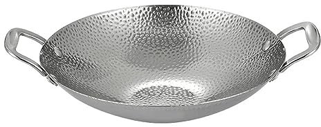 JYBNBBE Paellera de Acero Inoxidable Antiadherente sin Revestimiento, de 20, 23, 25 y 28 cm, pequeña Olla para Fideos con Asas Dobles, Ideal para restaurantes,Silver-9 Inch