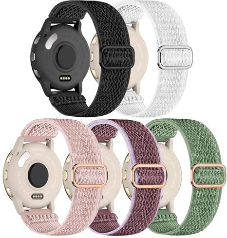 Wizvv 5 styck 18 mm armband kompatibelt med Garmin Venu 3S/Venu 2S/Vivoactive 4S armband, elastiskt nylon för Garmin Venu 4 41 mm/Forerunner 255S/265S damer och herrar, 114 mm bis 240 mm