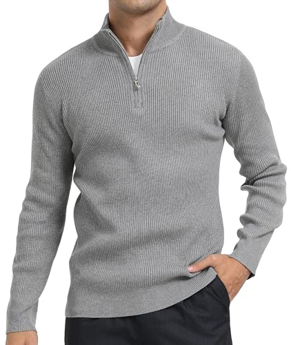 DAFENP Maglione Uomo Invernale Collo Alto con Zip Pullover Dolcevita Lavoro Caldo Lungo Sweater FS6783M-LightGrey-M