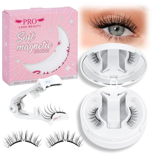 PRO Weiche Magnetische Wimpern Set - Einfach anzuwenden, Wiederverwendbar, Natürlicher Look - Komplettes Magnet Wimpern Kit Kein Kleber No Glue or Eyeliner Easy