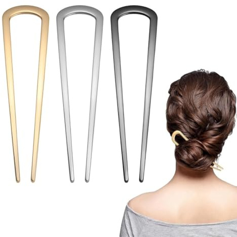 COYUN 3 Pcs French Hair Pin Metall Französische Haarnadel 14cm French Twist Hair Pin U-Förmige Haargabel Groß Haarpin Gold Silber Schwarz Hair Pins French Clip für Frauen Mädchen Alle Haartypen