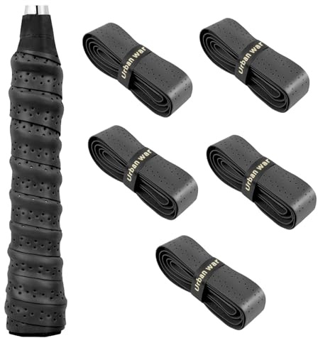 5 Overgrips Antideslizantes para Raquetas, Negros Perforados, Absorción Sudor para Pádel, Tenis, Bádminton, Squash, Manillar Bici, Caña de Pescar, Mejor Agarre y Comodidad