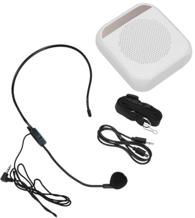 Amplificatore Voce in Metallo Bianco Microfono, 2200mah | 3w, Distorsione 0, 03%, Copertura 1000㎡, Ricarica 3 Ore, Autonomia Standby 72 Ore