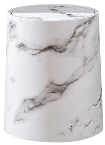 JISADER Papelera de imitación de mármol con Tapa abatible, Decorativa, versátil, Elegante y Ligera para el baño, White Size L