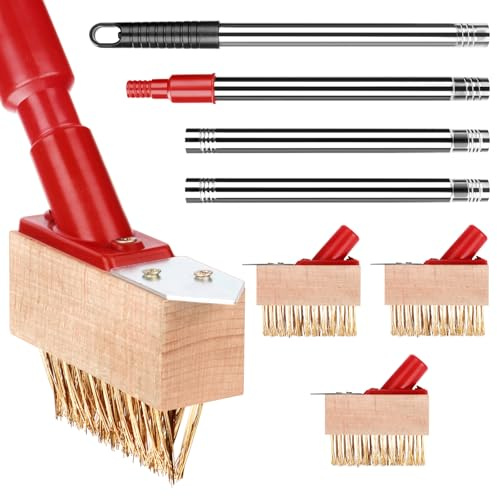 Long Handle Weed Remover Tool (53IN) with 3 Brush Heads, V-shaped Wire Brush & Blade Scraper, Multi-Purpose Garden Weeding Tool for Block Paving, Patio, Driveway, Yard