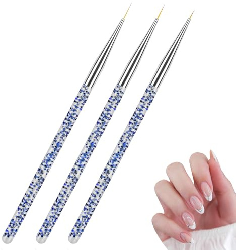 AYBUY Lot de 3 Pinceaux en Détail à Ongles,Pinceaux Peinture Professionnel | Pinceau Liner Ultra Fin Pinceau Nail Art Outils de Dessin pour Lignes Longues, Détails Fins, DIY Nail Art Designs, Bleu