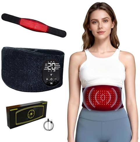 Cintura luce rossa 150 LED, massaggio riscaldante infrarossi vita & addome | Luce rossa 660nm & infrarossi 850nm, cintura termica vibrante indossabile con design avvolgente flessibile per cura e relax