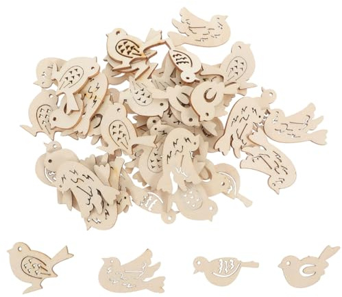 WRITWAA Vogelförmige Holzscheiben 50 Stück Glatte Oberfläche | Holz Bastelmaterial für DIY Anhänger Handwerk Projekte und Heimdekoration