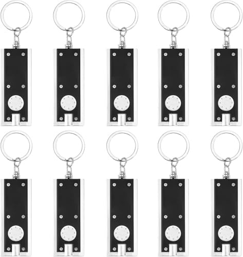 Pawfly Mini Linterna de Llavero 12 Lúmenes Portátil Ultra Brillante Pequeña Luz LED con Anilla Plana Negra para EDC Camping Senderismo y Alumbrado de Emergencia, Paquete de 10