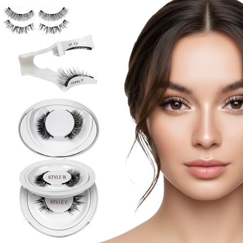 Magnetic-Eyelashes with Applicator, 2 Pairs Reusable Eye Lash Kit Natural Look False Eyelashes No Glue Needed for Daily Use, Easy to Wear and Remove
