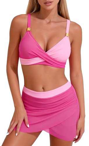 EOAMGO Women's Bikini Set, Two Piece Bikini Swimsuit Set with Twist Front V Neck Design, Adjustable Straps and Padded Support