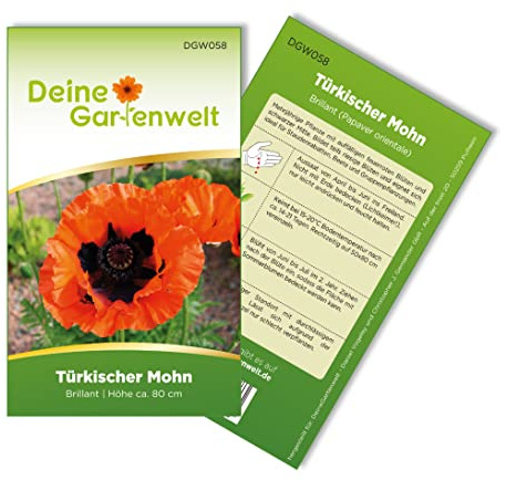 Türkischer Mohn Brillant Samen - Papaver orientale -Mohnsamen - Blumensamen - Saatgut für 80 Pflanzen – 3er Pack