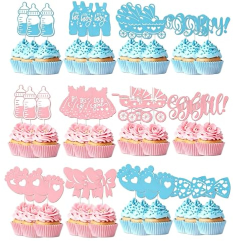 36pcs Gender Reveal Cake Toppers, Shower Cupcake Toppers with Gender Reveal Decorations, Edible Cupcake Toppers for Gender Reveal Party