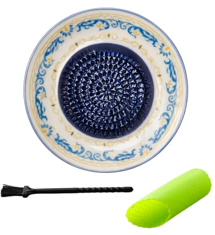 Rallador de ajo de cerámica, cuenco para tomate, rallador de tomate, pelador de aceitunas, soporte para cepillos, ayudante de cocina para triturar eficientemente, pelar con multifuncional (azul, talla