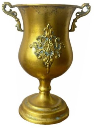Jiuvaso Vintage Trophy Vase Vaso Trofeo Anfora Centrotavola in Metallo Finitura Antica Dorata E Base a Piedistallo Stabile Dettagli Decorativi Lavorati Adatto, 22w546bk