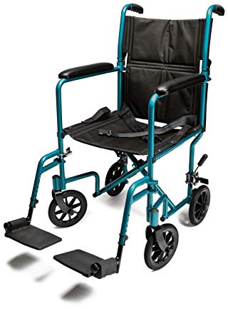 Lumex Everest & Jennings Transport Wheelchair – Lightweight Folding Transit Chair with 19” Seat for Adults & Seniors, Aqua