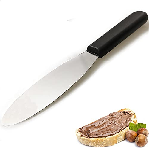 Kerafactum Aufstrichmesser Edelstahlmesser Tafelmesser für Frischkäse Butter | Tafel Nutella Messer Aufstrich Marmelade Streichmesser mit schwarzen Griff | Buttermesser Landhausstil Bistro Camping