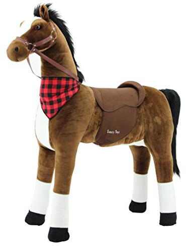 Sweety Toys 7455 Plüsch Stehpferd Sicherheit ! CHIKO Plüsch stabiles Robustes XXL Riesenpferd Höhe 125 cm Pferd Reitpferd Chocolate mit Stahlunterbau Keine STYROPORFORM- sehr robust, KEIN Wackeln