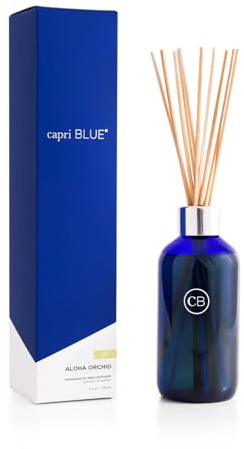 Capri Blue Aloha Orchid Reed Diffuser Set - Includes Reed Diffuser Sticks, Fragrance Oil, and Glass Bottle - Luxury Scented Room Fresheners - Cobalt Blue (8 fl oz)