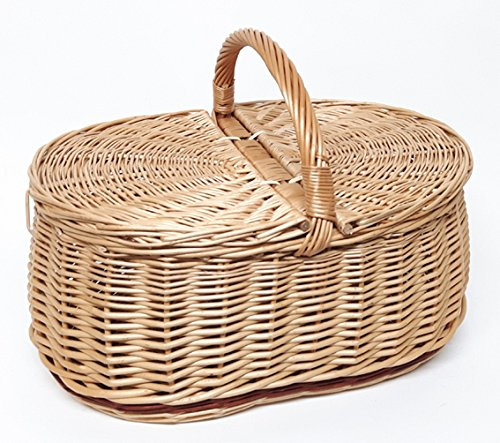 Tigana Picknickkorb Einkaufskorb Pilzkorb mit Zwei Deckel aus Weide (46 x 31 cm - 2F)