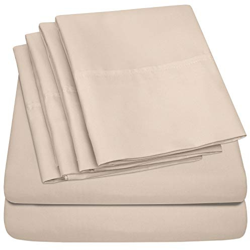 King Size Bed Sheets - 6 Piece 1500 Supreme Collection Fine Brushed Microfiber Deep Pocket King Sheet Set Bedding - 2 Extra Pillow Cases, Great Value, King, Beige