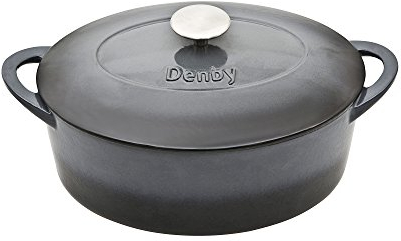 Denby - Halo Black Cast Iron Casserole Dish - Dutch Oven, Oven Safe Pot, Enamelled - 28cm, 4.25L Capacity - Oval