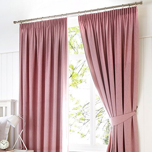 Fusion - Pink Blackout Curtains W46 x L90 (117 x 229cm) - Pencil Pleat Curtains in Pink - 2x Panels - Thermal Curtains for Bedroom & Living Room - Pleated Curtains in Blush Pink - Dijon Collection