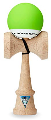 KROM Kendama POP Rubber Lindgrün - aus zertifiziertem Buchenholz - Hohe Holzqualität - Für Anfänger und Profis - Pack : Ersatzschnur + Stickers