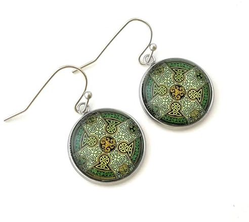Celtic Cross Earrings - Green Celtic Knot - Irish Inspired Jewelry for Women - Handmade