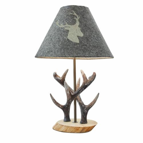 LOBERON® Tischlampe Lodge, Kiefernholz,Eisen, Polyresin, H/Ø ca. 42/28 cm, grau/braun