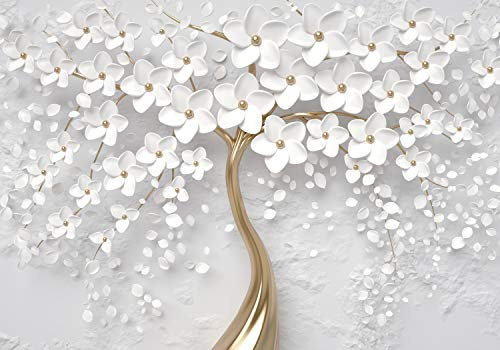 wandmotiv24 Fototapete Baum Weiß 1, XL 350 x 245 cm - 7 Teile, Wanddeko, Wandbild, Wandtapete, Gold, Wand, Blumen M1805