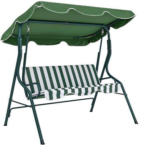 Outsunny 3 Seater Garden Swing Seat Outdoor Swing Chair Green Stripes