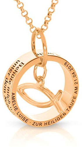Taufring Gravur Kette Mädchen Rosegold Ichthys Taufkette Namen Schmuck Taufspruch Taufschmuck rosé gold besondere Taufgeschenke personalisiert