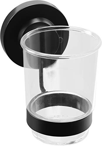 Cornat T3402661 T3402661-Supporto Design 3 in 1, per spazzolino da Denti & Co – 3 Diverse opzioni di Fissaggio con Ventosa, Cuscinetto Adesivo e Foratura, Nero (Opaco)