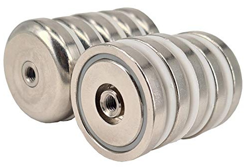 Neodym Magnet mit Gewinde Bohrung - Extra Starke Topfmagnete D 32 mm - 30 KG Zugkraft - Flachgreifer Rund mit M5 Gewindebohrung Innengewinde [10 Stück]