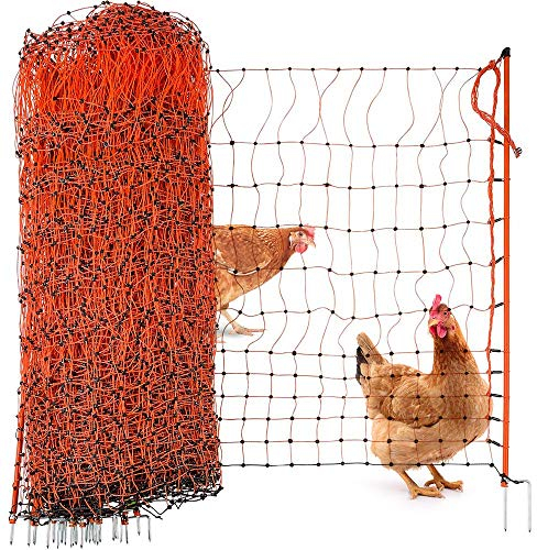 25m Hundezaun, Katzenzaun, Hühnerzaun, Geflügelzaun, Geflügelnetz 112cm, orange, Doppelspitze mit Strom - Mobiler Elektrozaun Hühner, Hunde & Katzen