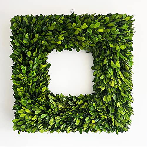 BoxwoodWorld Real Boxwood Wreath 18 inch Square Wreath Flourish Type Great Indoor Spring Summer Wreath Decor Suits for Party Wedding or Daily Decoration (18 inch, Square)