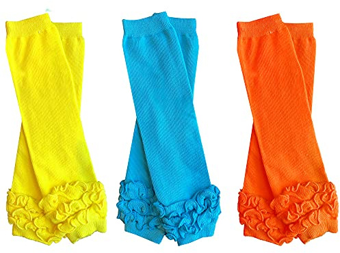 juDanzy 3 Pairs of girls baby Leg Warmers for newborn, infant, toddler, child (Yellow, Turquoise, Orange, One Size)