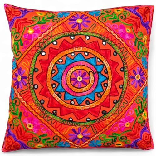 Housses de coussin faites à la main,60x60 cm,Motif mandala,En coton,Avec miroirs brodés,Style bohème,Décoration d'intérieur,Yoga indien Takiya,Extérieur,Intérieur,61x61 cm,Vegan