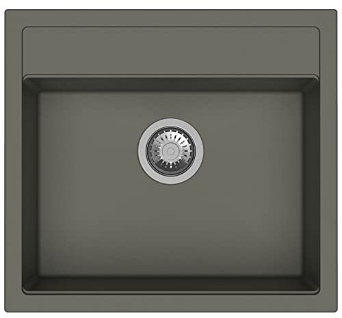Fregadero de encastre Atlanta 56FE Gris Hormigón (para Anchos de mueble a partir de 600 mm) Fregadero Individual de Piedra de cuarzo Sogranit con Sifón con Espaciador de de SOTECH