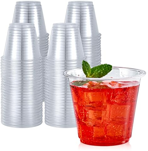Turbo Bee 50 Pack 9 oz Clear Plastic Cups, Drinking Cups Disposable, Punch Plastic Party Cups for Wine, Juice, Iced Coffee and Cold Beverage